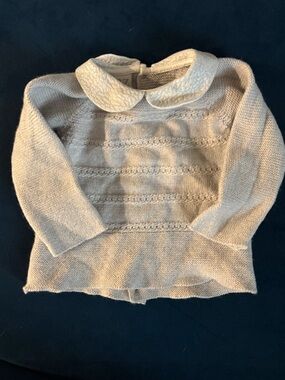 Paz Rodriguez Grey wool baby Sweater with Peter Pan Collar 6 m